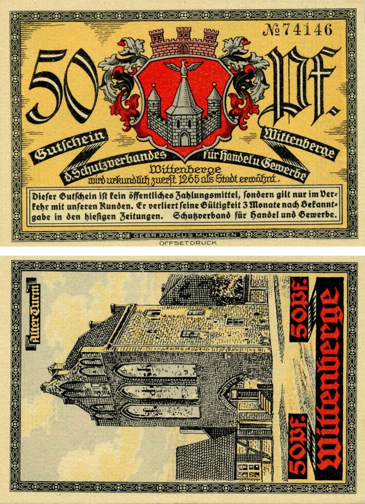 Коллекционная банкнота Германия Нотгельд 50 пфеннигов 1914-1924 F-VF Бранденбург- Виттенберге (Б16095)