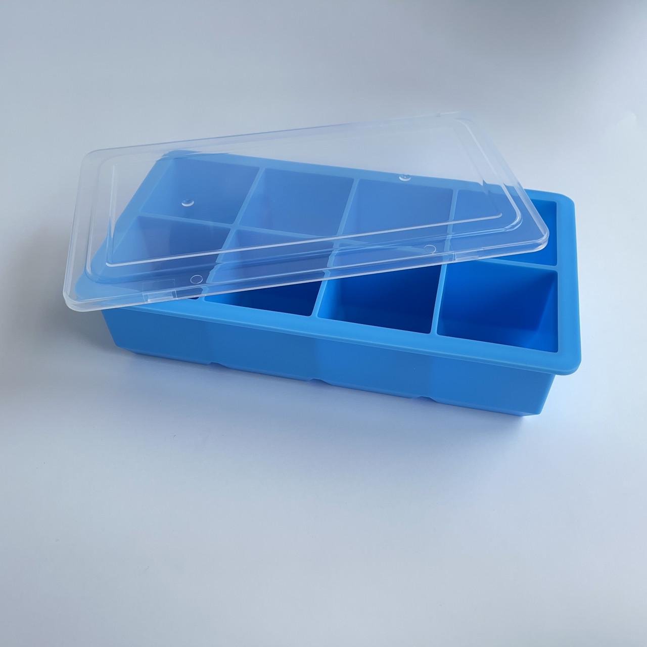 Форма силіконова для льоду Bar House з пластиковою кришкою 8 кубиків 5х5 см Блакитний