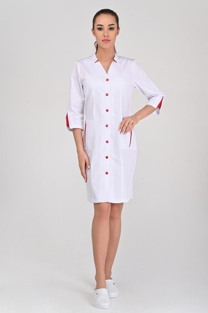 Халат жіночий TopLine Генуя рукав 3/4 на гудзиках р. 54 Білий/Червоний (11334-(54)б.-черв.) - фото 2 Халат жіночий TopLine Генуя рукав 3/4 на гудзиках р. 54 Білий/Червоний (11334-(54)б.-черв.) - фото 2