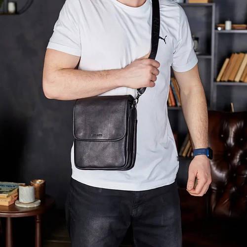 Мужская сумка-мессенджер Tiding Bag на три отделения из натуральной кожи Черный (20033)