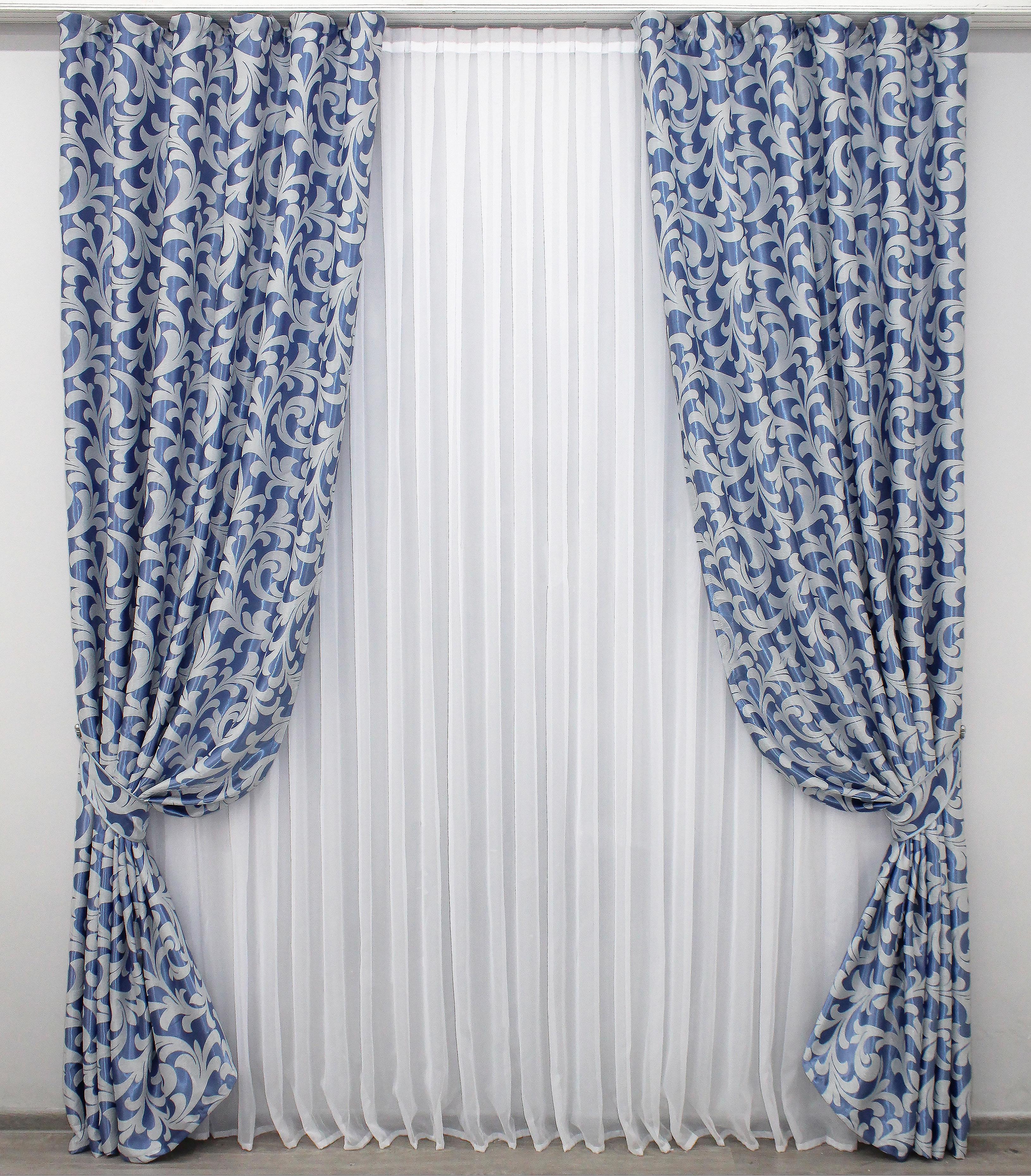 Комплект готовых штор VR-Textil Блэкаут № 1286ш 150х270 см 2 шт. Темно-голубой/Серый (33-0133)