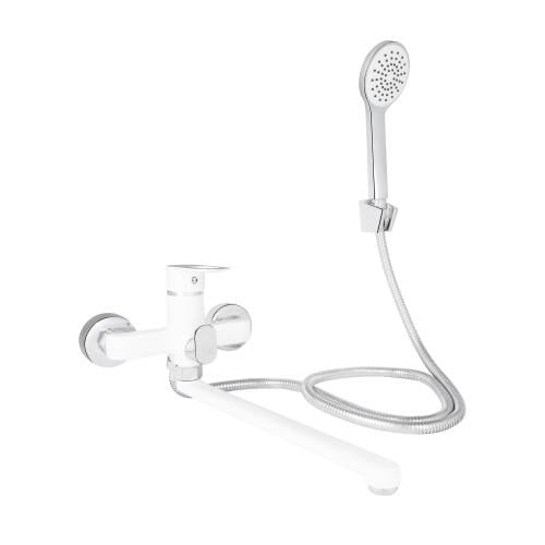 Смеситель для ванной Lidz Latwa 005 с поворотным изливом и душевой гарнитурой k35 White (LDLAT005WHI45425)