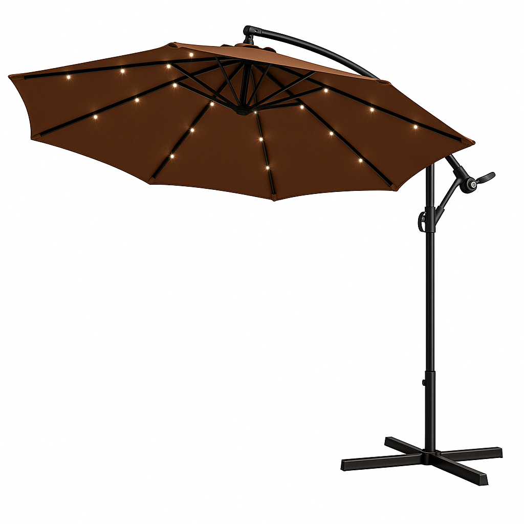 Садова парасолька WCG з поліестеру 160G сталевою рамою LED-підсвічування на сонячній панелі з чохлом 3,5 м Коричневий (W-7035BR1) - фото 4 Садова парасолька WCG з поліестеру 160G сталевою рамою LED-підсвічування на сонячній панелі з чохлом 3,5 м Коричневий (W-7035BR1) - фото 4