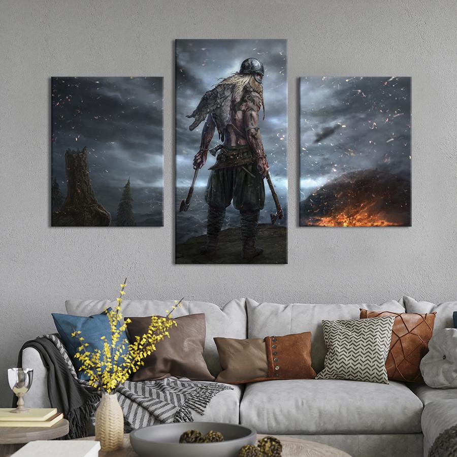 Картина на холсте триптих Кровожадный викинг 66x40 см (1440-32)