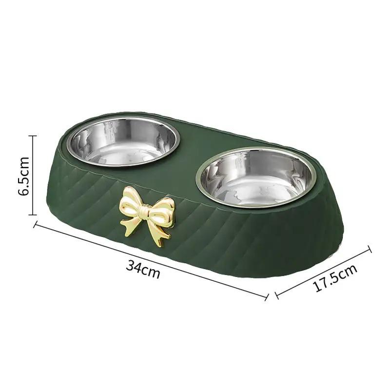 Миска для кошек Taotaopets 138817 с подставкой двойная из нержавеющей стали 340х175х65 мм Green (784780095) - фото 5