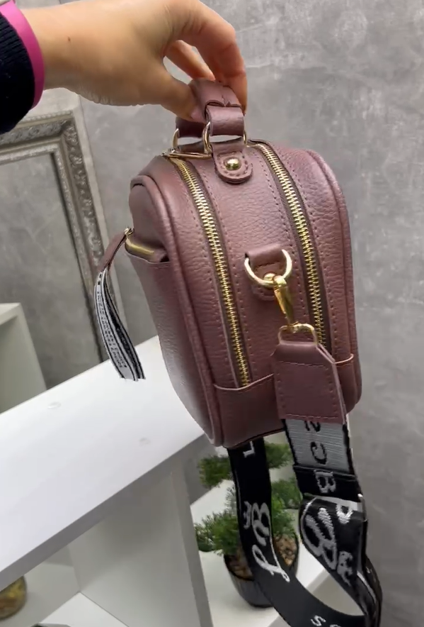 Сумка женская кросс-боди из экокожи с широко ремнем Темно-пудровый (2732414511) - фото 9