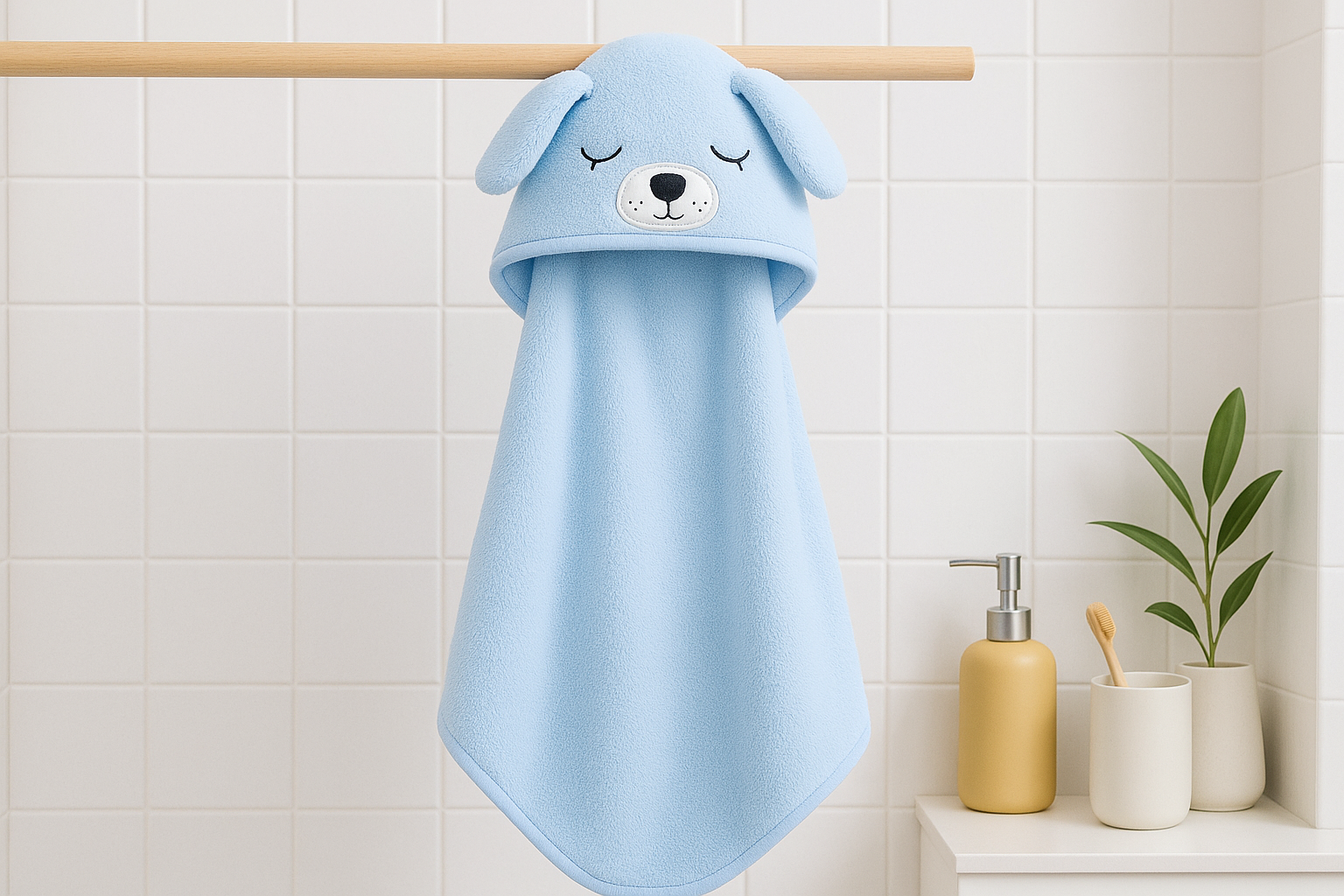 Полотенце-плед детское с капюшоном Собачка микрофибра 80х80 см Голубой (DP-796-51/blue)