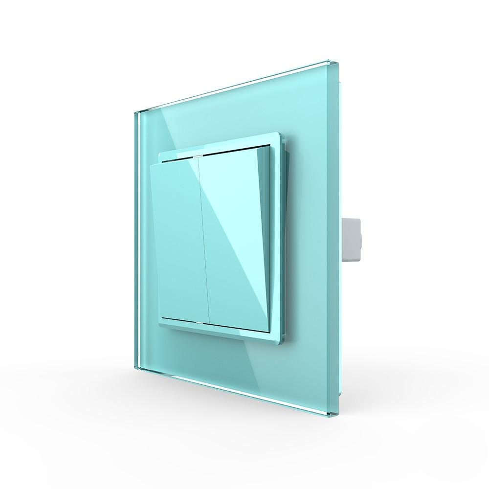 Выключатель проходной Livolo двухклавишный стеклянный Зеленый (VL-C7K2S-18)