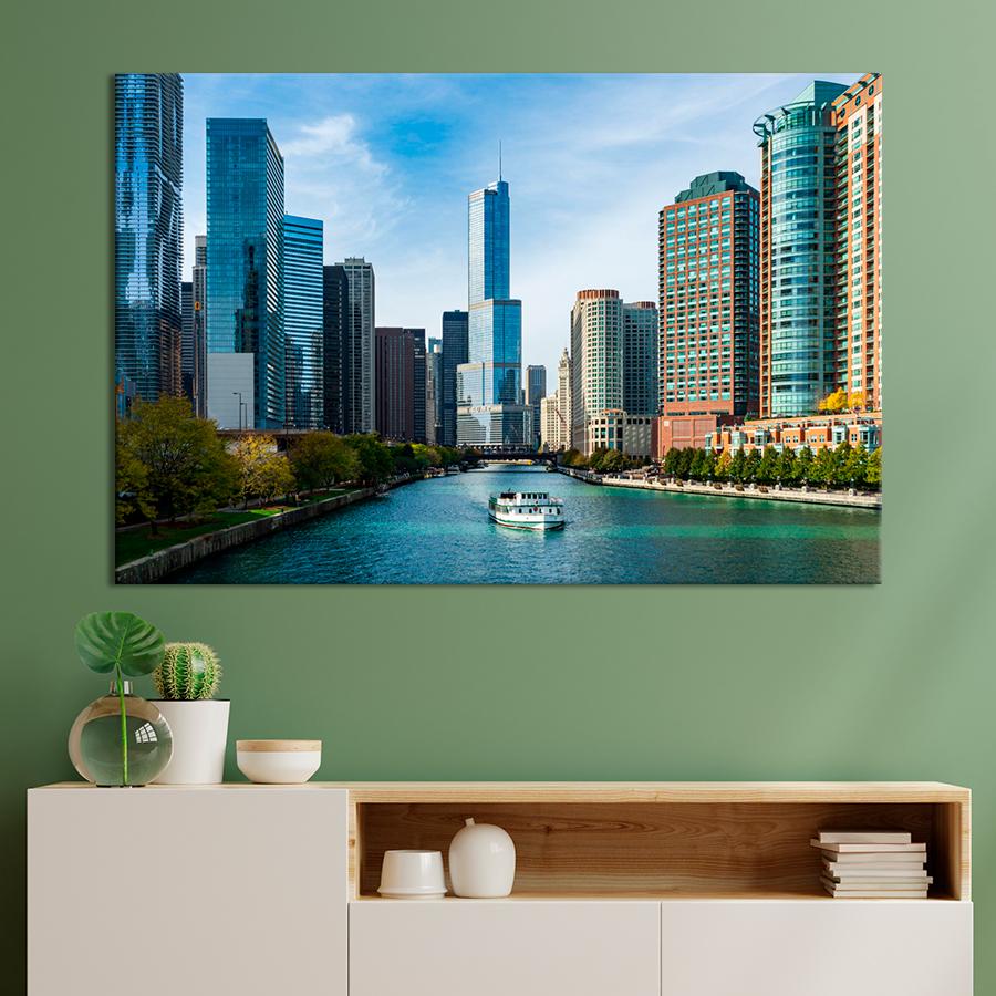Картина город Река Чикаго 80x54 см (A646-1)