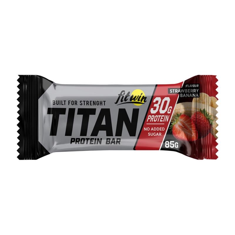 Протеиновый батончик 30 г белка без добавленного сахара FitWin Titan Protein Bar 85 г Клубника/Банан
