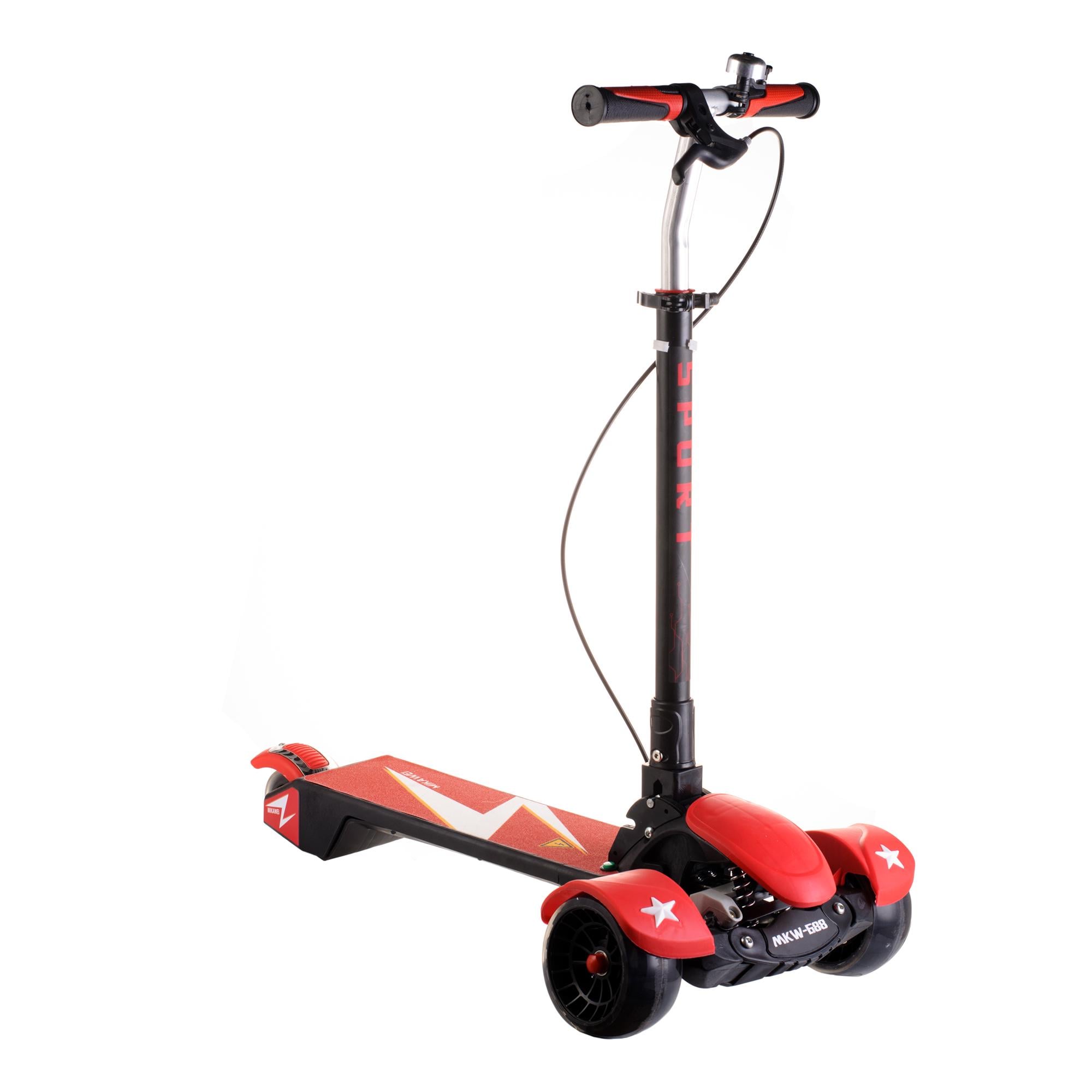 Самокат детский MK688 с подсветкой/ручным тормозом/складным рулем и музыкой Красный