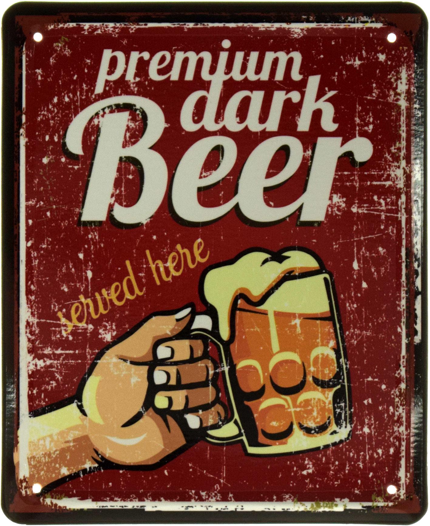 Табличка металлическая Темное Пиво Премиум-Класса Подается Здесь/Premium Dark Beer Served Here 18x22 см