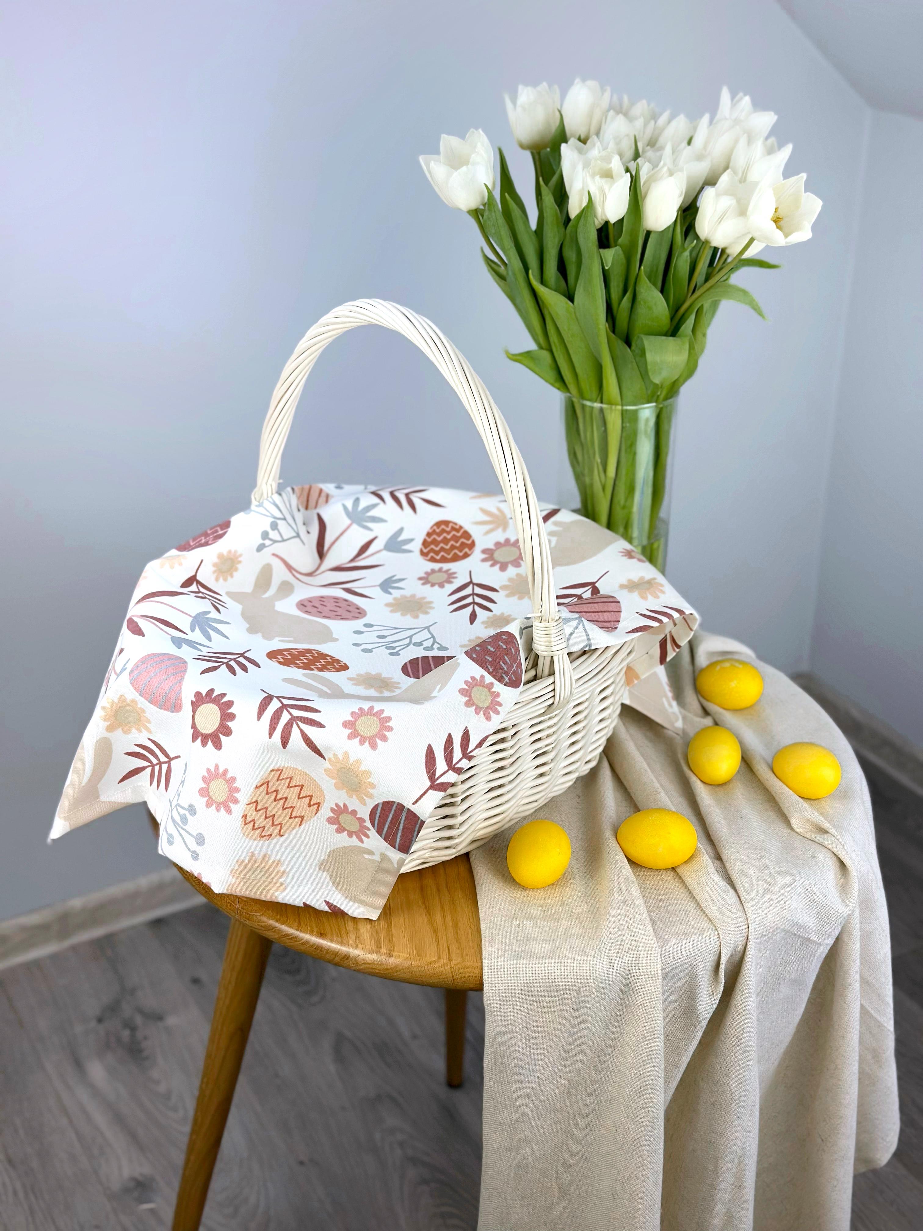 Полотенце пасхальное для корзины Пасхальные зайчики водоотталкивающие 70х40 см Белый (4001-6)