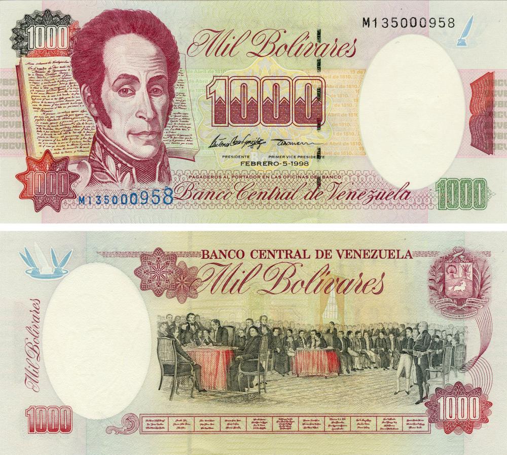 Коллекционная банкнота Венесуэла 1000 боливар 1998 UNC P73a (Б16219)