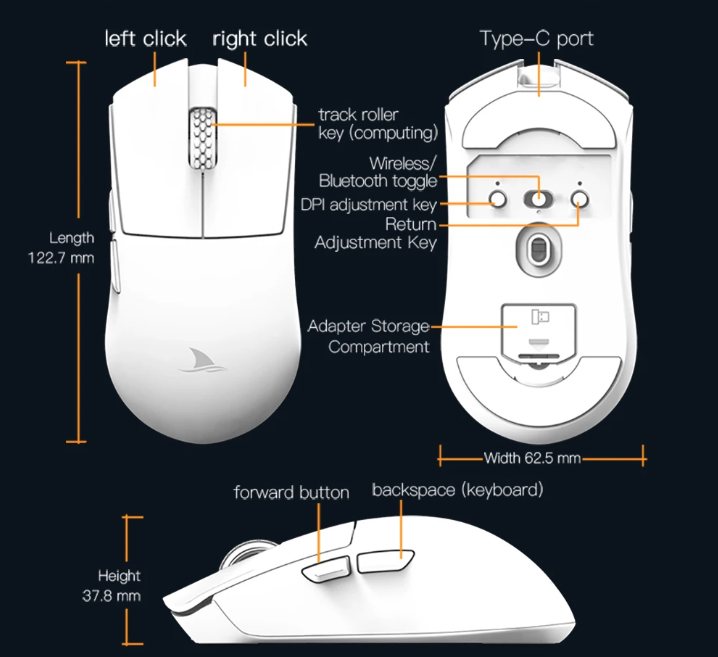 Компьютерная мышка Motospeed Darmoshark M3 26000 dpi со стикерами Белый (8701) - фото 3