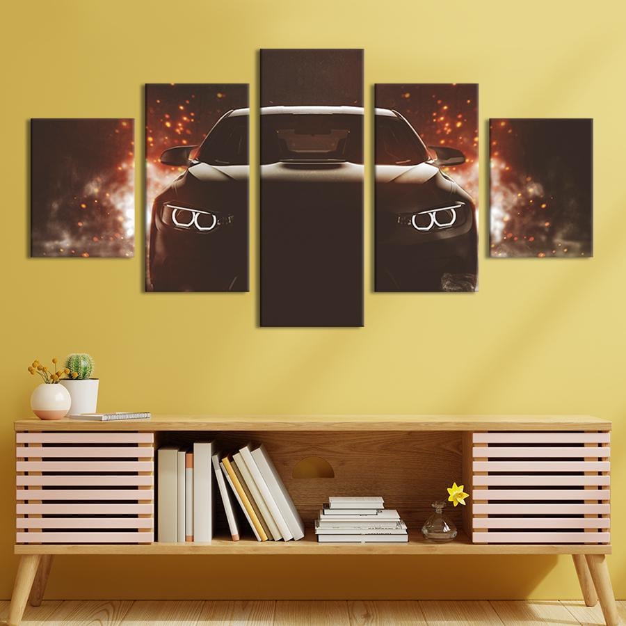 Модульная картина из 5 частей Яркие искры и тёмный автомобиль 187x94 см (105-52)