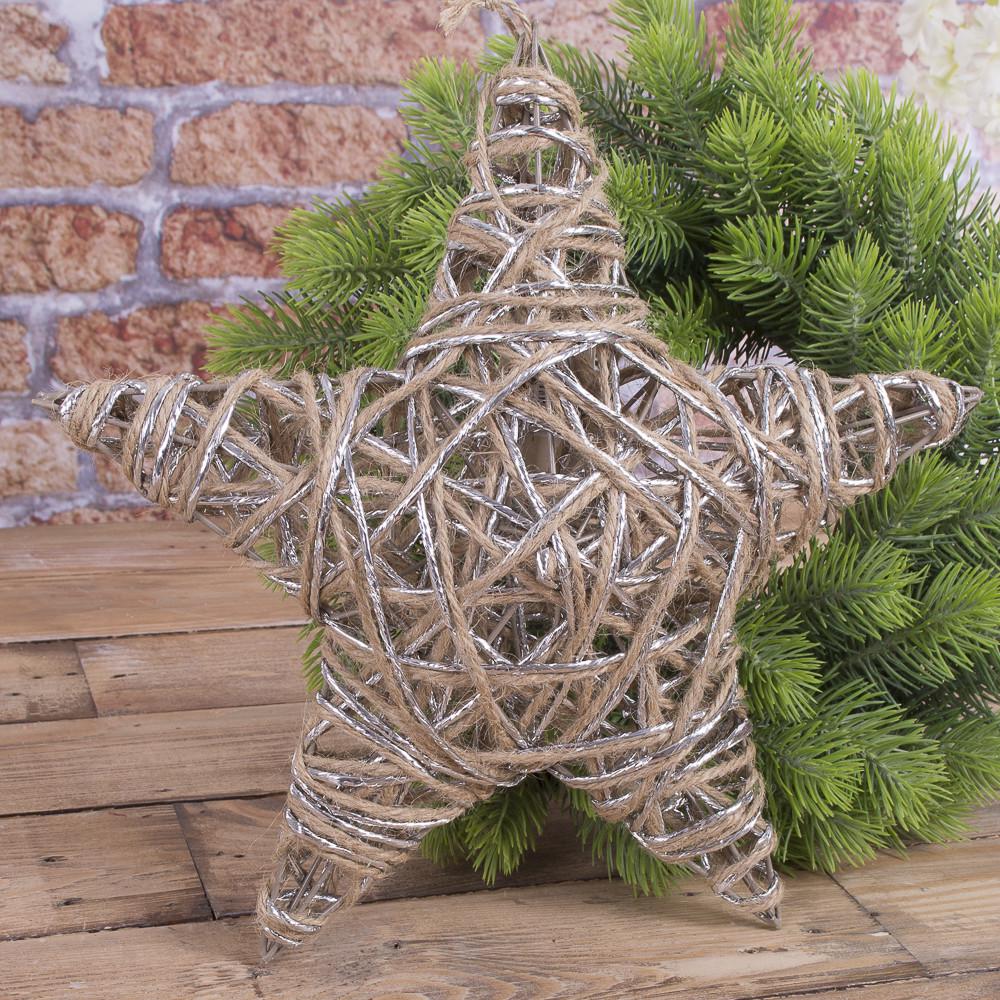 Подвеска Звезда из лозы и шнурка 30 см (1591)