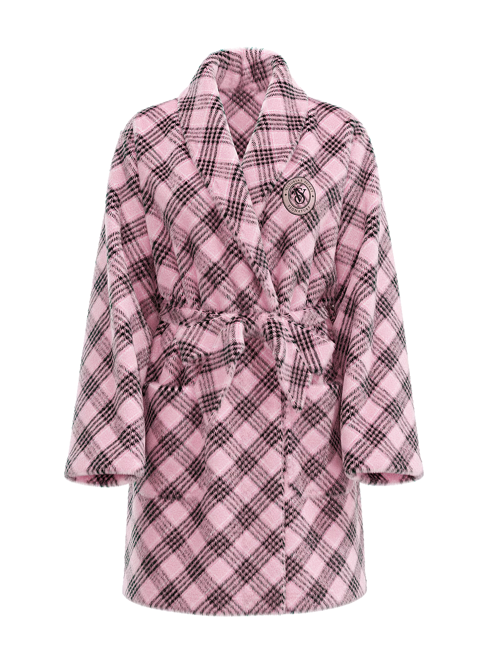 Халат жіночий Victoria's Secret Short Cozy Robe плюшевий M/L Рожевий у клітинку (23389227) - фото 3