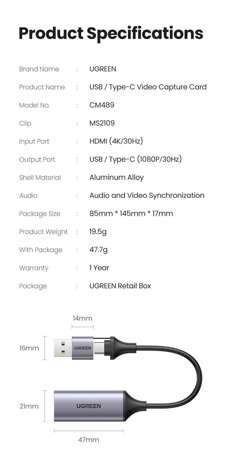 Карта видеозахвата UGREEN Type-C/USB-HDMI 4K режимы Черный (40189) - фото 9