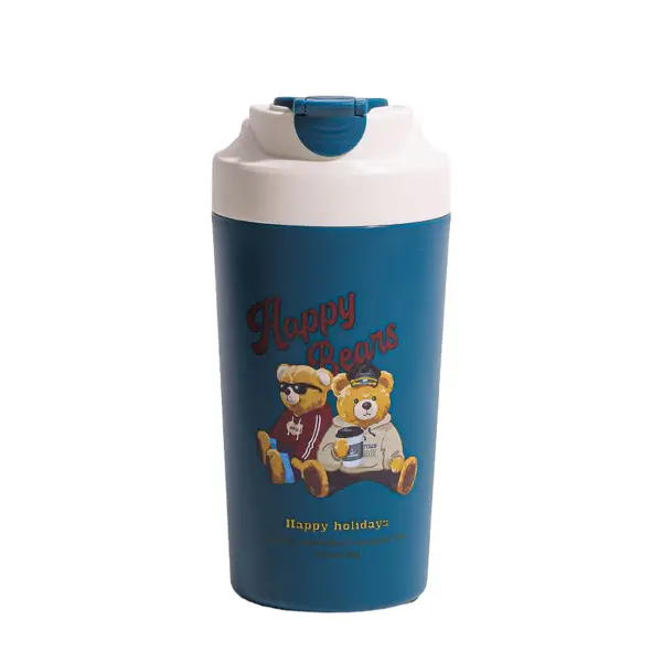 Термочашка Bears 480 мл з керамічною колбою та коспусом із нержавіючої сталі Синій (147-107-HP-14-15GR)