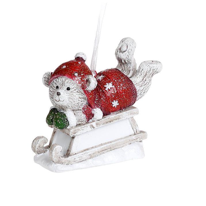 Декоративная подвеска Bonadi Мишка Дизайн 3 8,5 см Бежевый/зеленый/красный (707-597)