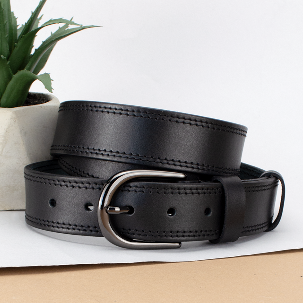 Ремень женский кожаный SF-3554 прошитый XXL 145 см Черный (2773113558)