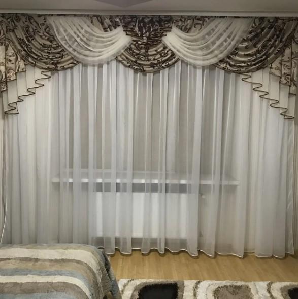 Ламбрекен блекаут и шифон 3 м Коричнево-кремовый (318)