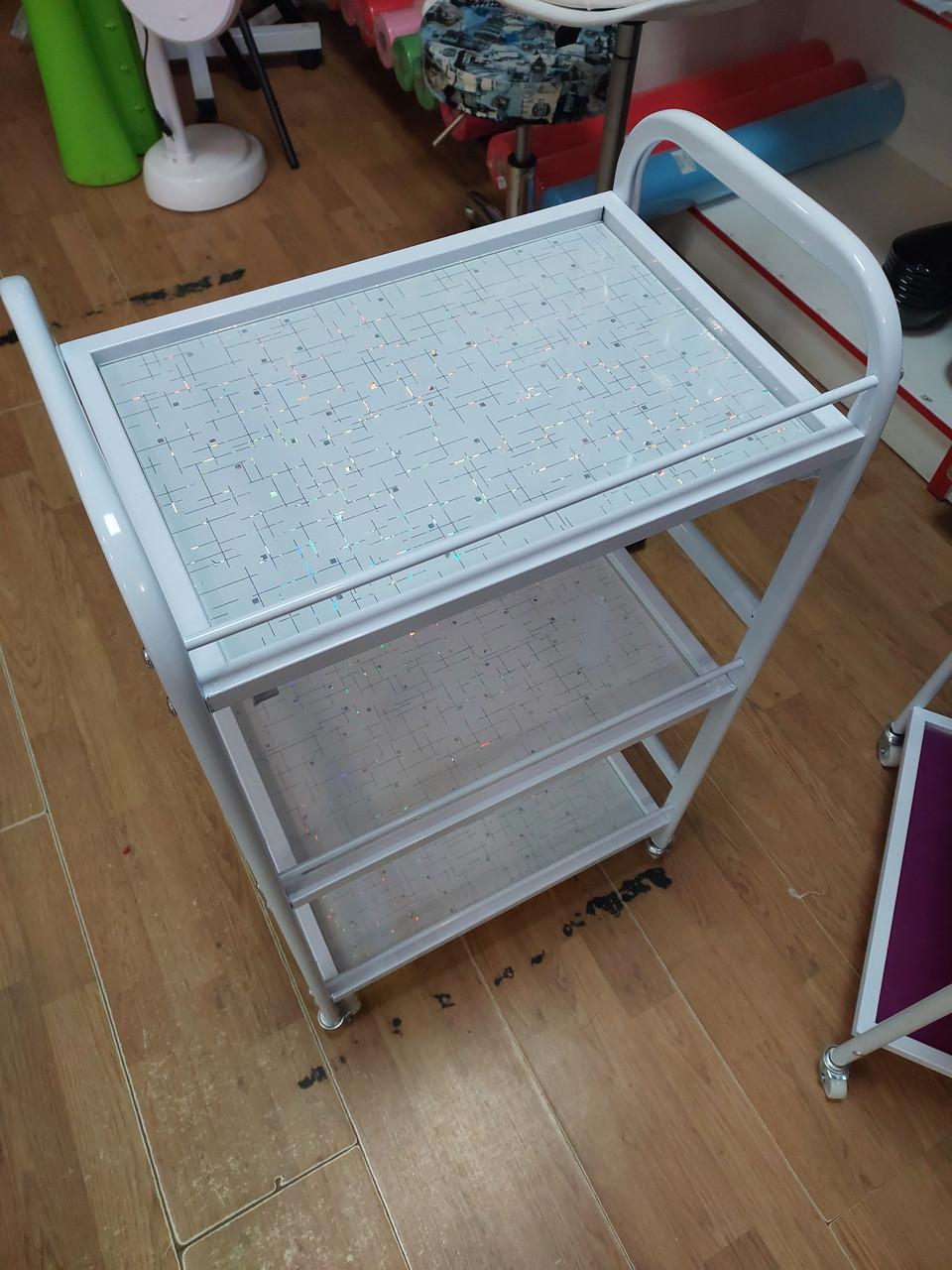 Коляска косметологическая на 3 полочки ДенІС professional с выдвижным лотком Белый (1758973677) - фото 2