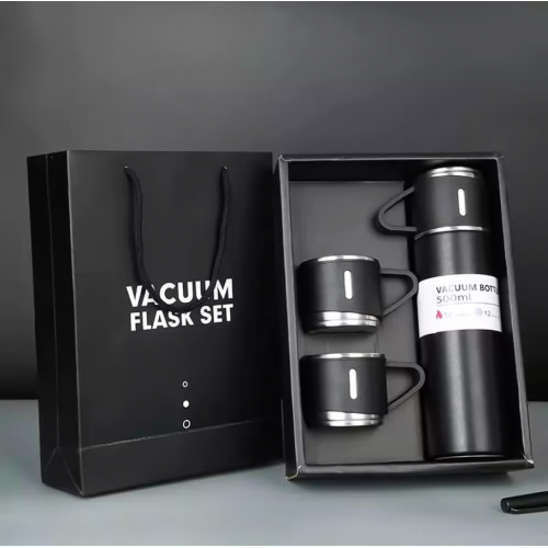 Подарочный набор Vacuum Flask SET с вакуумным термосом 500 мл и 3 чашками по 150 мл Черный (РН00283)