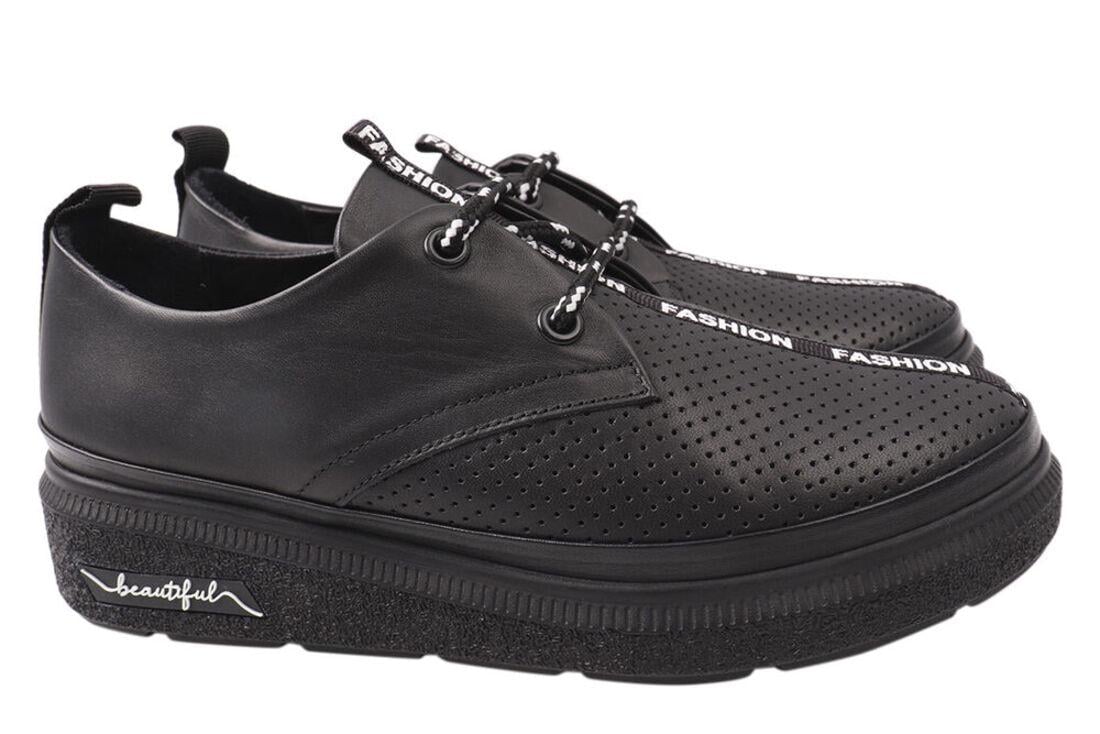 Кеди жіночі Euromoda зі шкіри на низькому ходу на шнурівці Чорний (469-21LTCP 36)