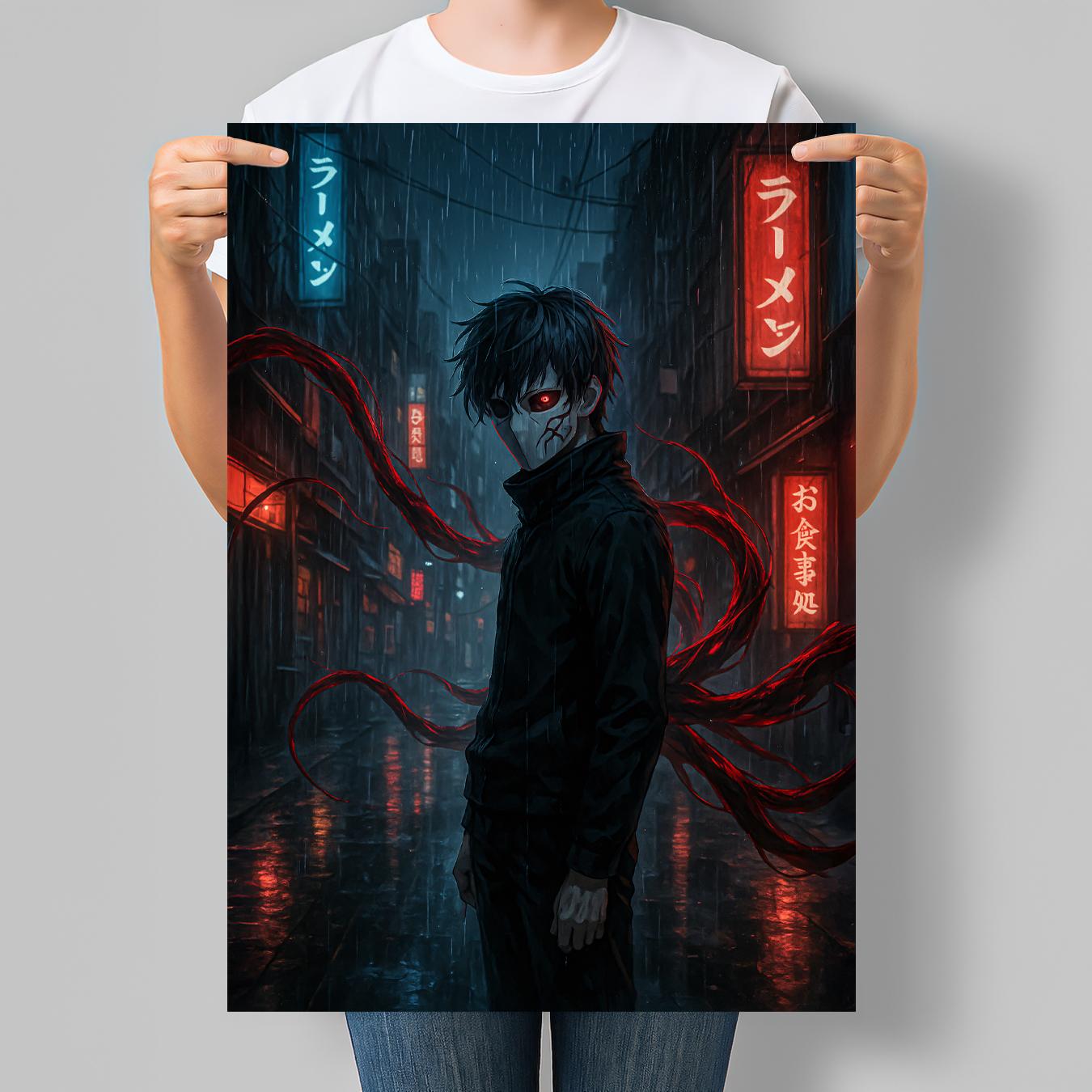 Постер в стиле аниме Тень в дождливом городе 42x60 см A2 без рамки (ANIME108_A2)