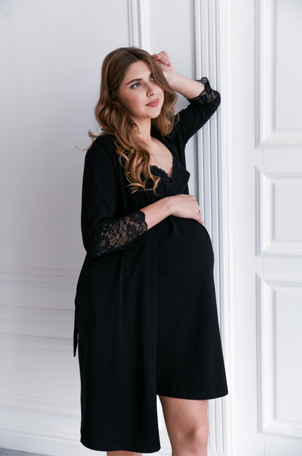 Комплект халат и рубашка для беременных и кормящих мамочек Soft&Lace р. 52 Черный (144266)