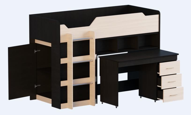 Ліжко-горище Еверест-2 з викатним столиком Венге темний/Дуб молочний - фото 2 Ліжко-горище Еверест-2 з викатним столиком Венге темний/Дуб молочний - фото 2