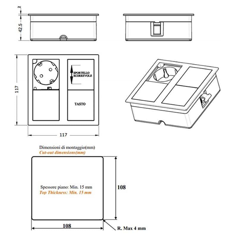 Блок розеточный двойной VersaHIT 2 розетки 110-220В 16A IP54 Черный мат (86222) - фото 5