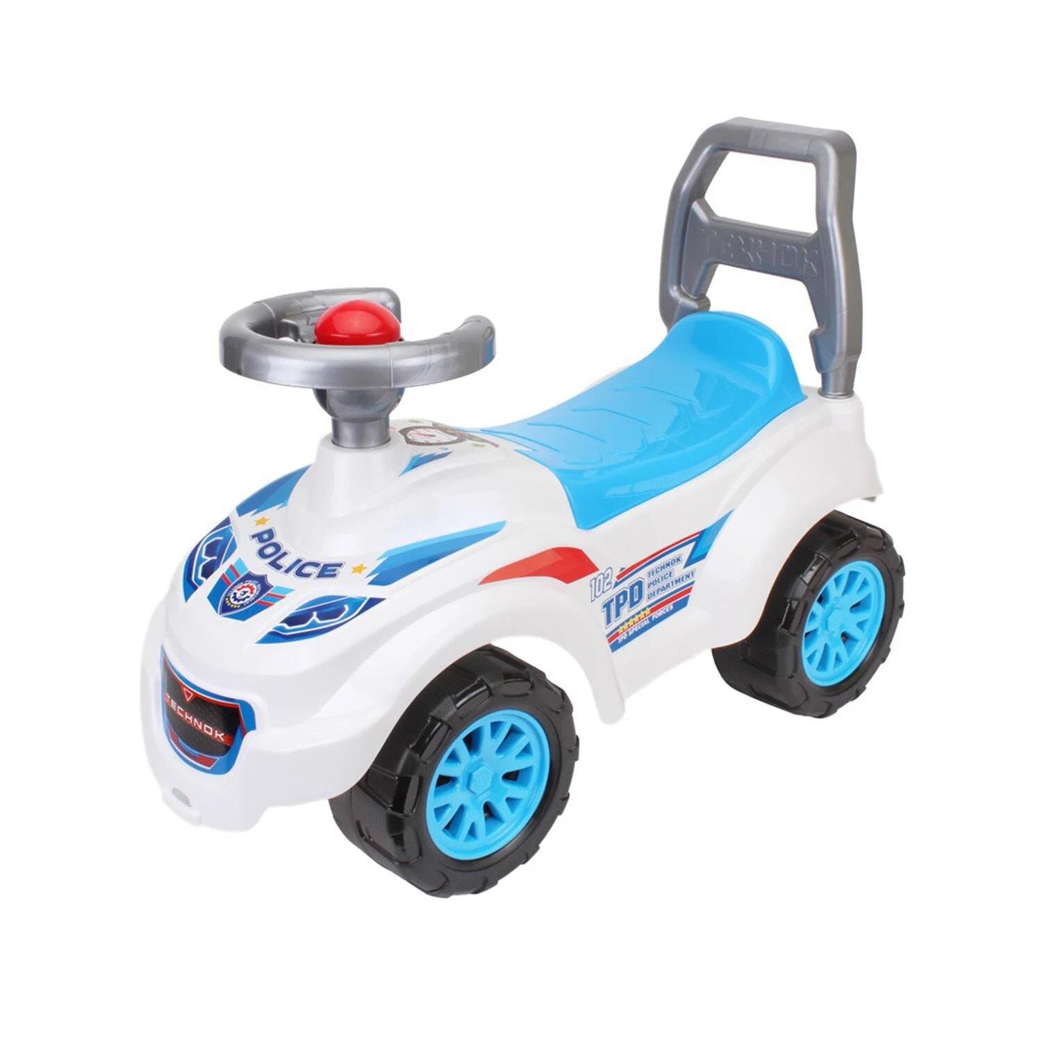 Толокар для прогулок Technok Toys руль со звуковым сигналом/багажник White/Blue (94096)