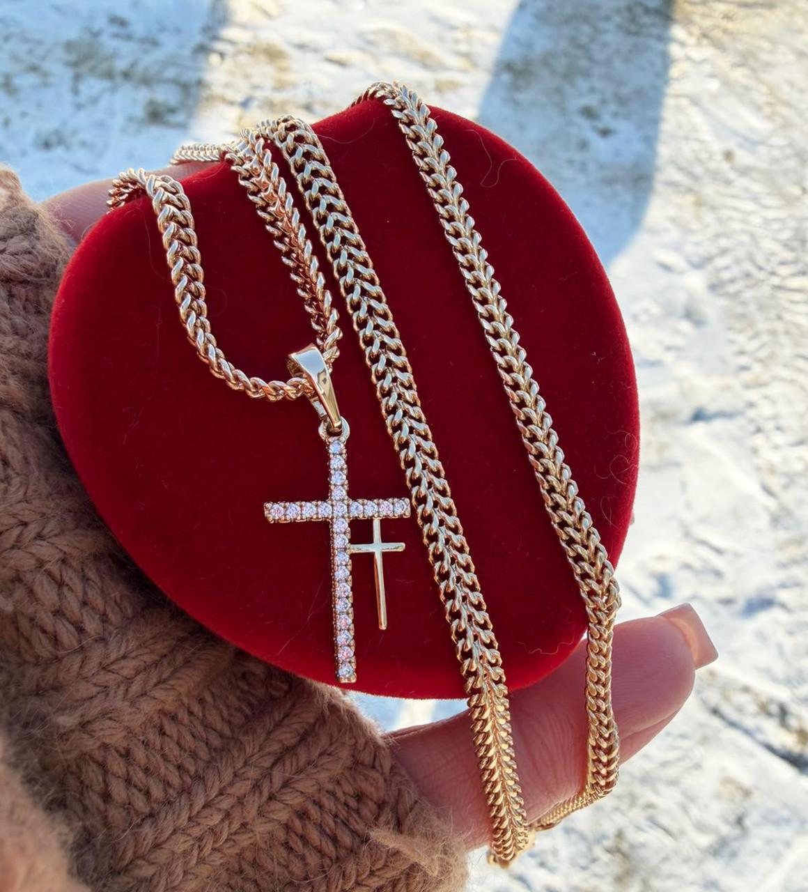 Набор украшений Xuping цепочка плетение Колосс 50 см 4 мм/крестик 2,5 см 18к 585п Золотой (82-038)