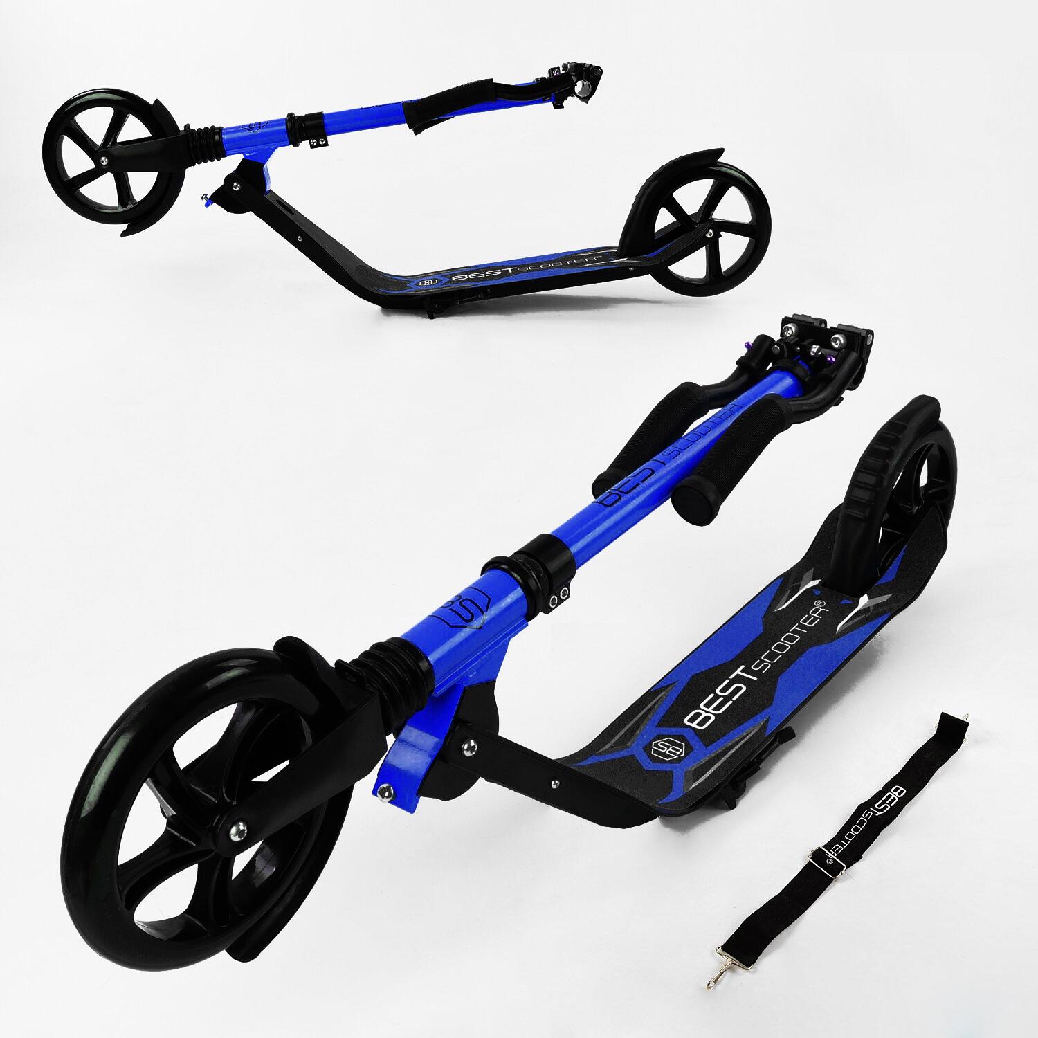 Самокат двоколісний Best Scooter колеса PU амортизатор складаний Black/Blue (105409) - фото 7