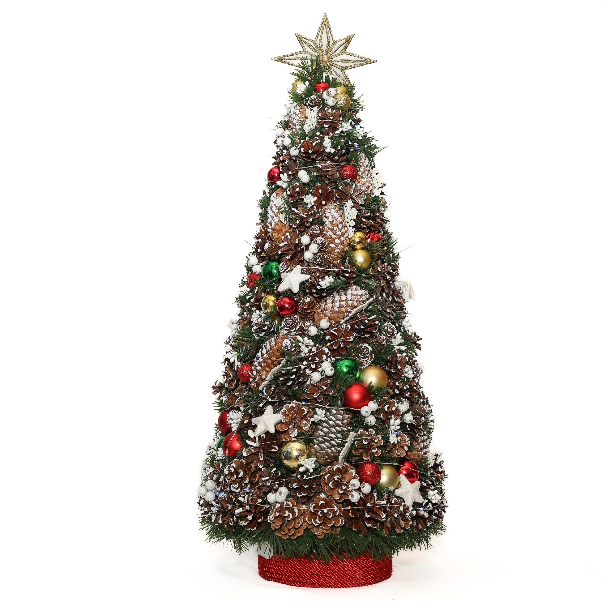 Ялинка декоративна новорічна GALA DECOR з лед підсвіткою зі шишок, ягід та кульок 80 см