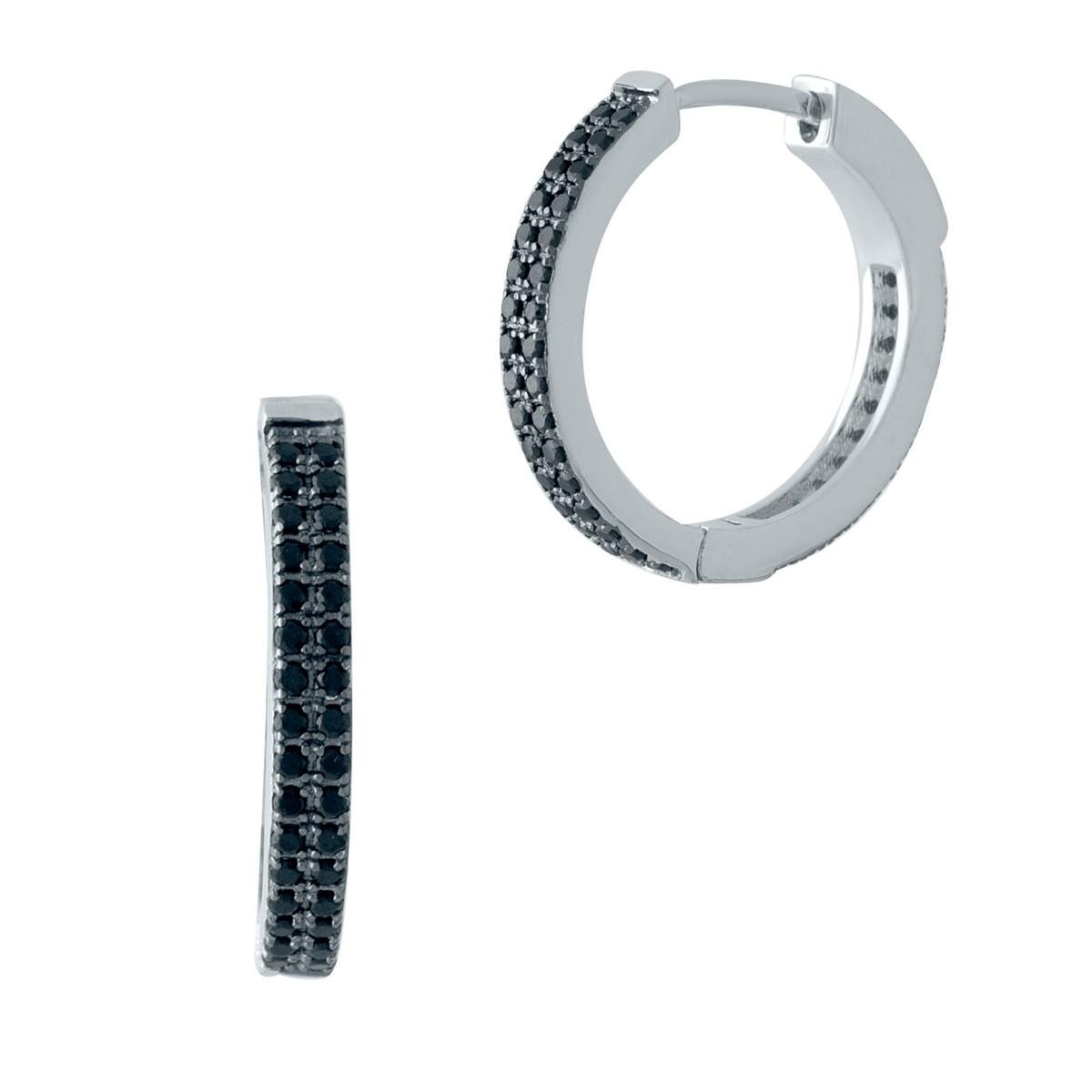 Срібні сережки-кільця LoveR з доріжкою чорних фіанітів кругла форма