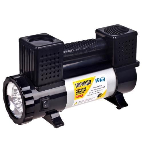 Компрессор Торнадо KA-T12191 150psi/28Amp/90 л/клеммы/фонарь/шланг 7,5м с дефлятором/2 цилиндра