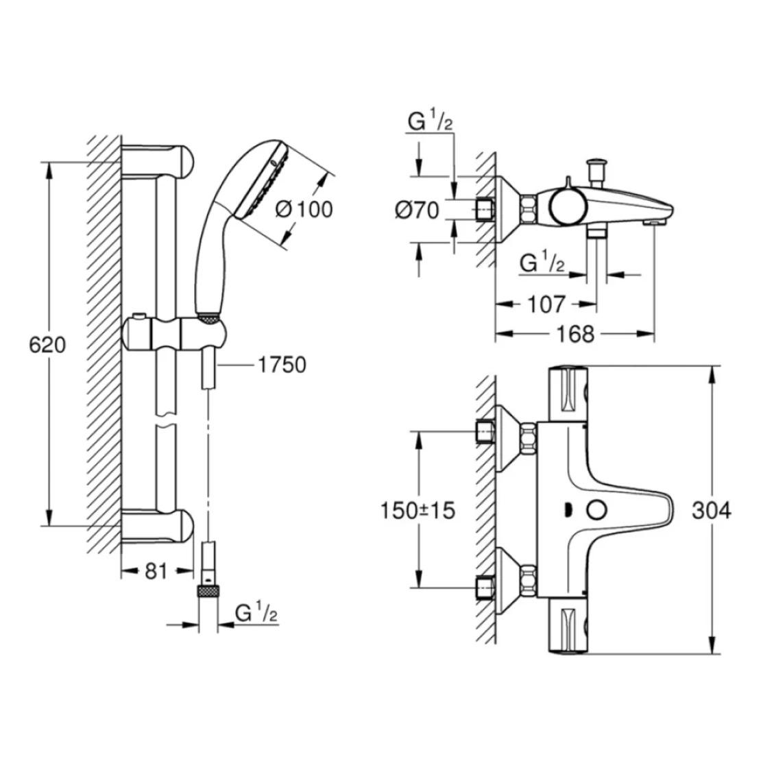 Змішувач для ванни з термостатом Grohe Grohtherm 800 34567000 з душовим гарнітуром (24197950) - фото 7 Змішувач для ванни з термостатом Grohe Grohtherm 800 34567000 з душовим гарнітуром (24197950) - фото 7