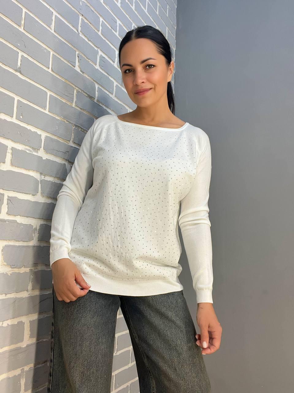 Джемпер жіночий ACCORDDREAM 9067 тонкий светр розсип камінців OS Білий (959) - фото 8 Джемпер жіночий ACCORDDREAM 9067 тонкий светр розсип камінців OS Білий (959) - фото 8