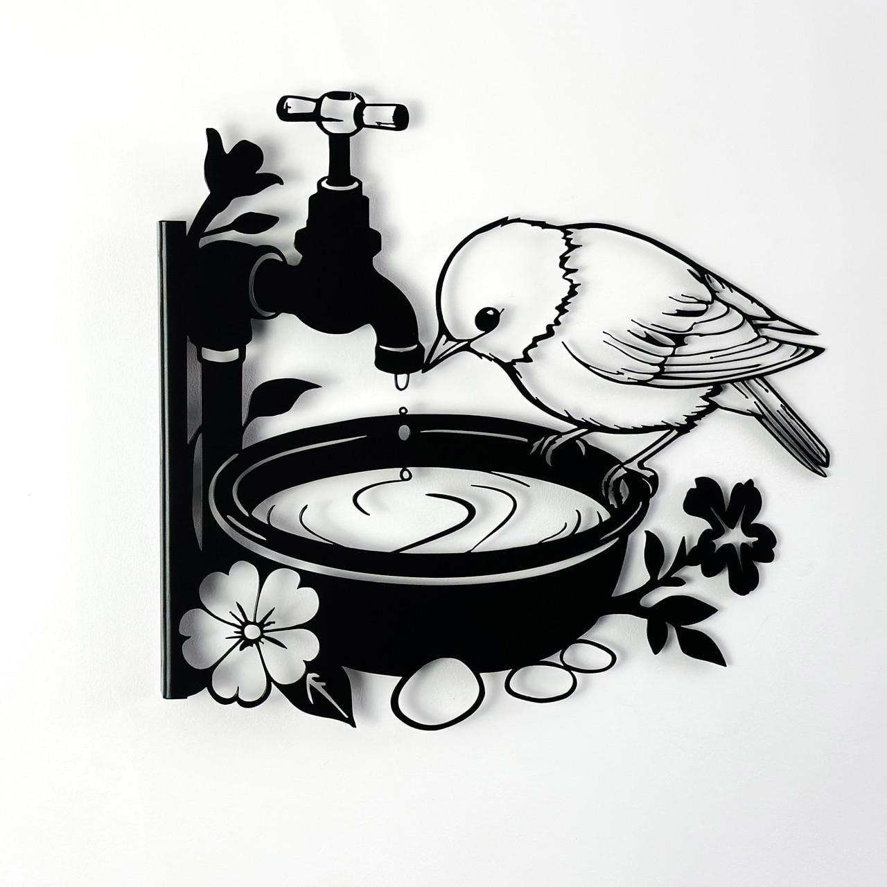 Садовая фигура Птичка у чаши с водой металлическая крепление сбоку (DCR211)