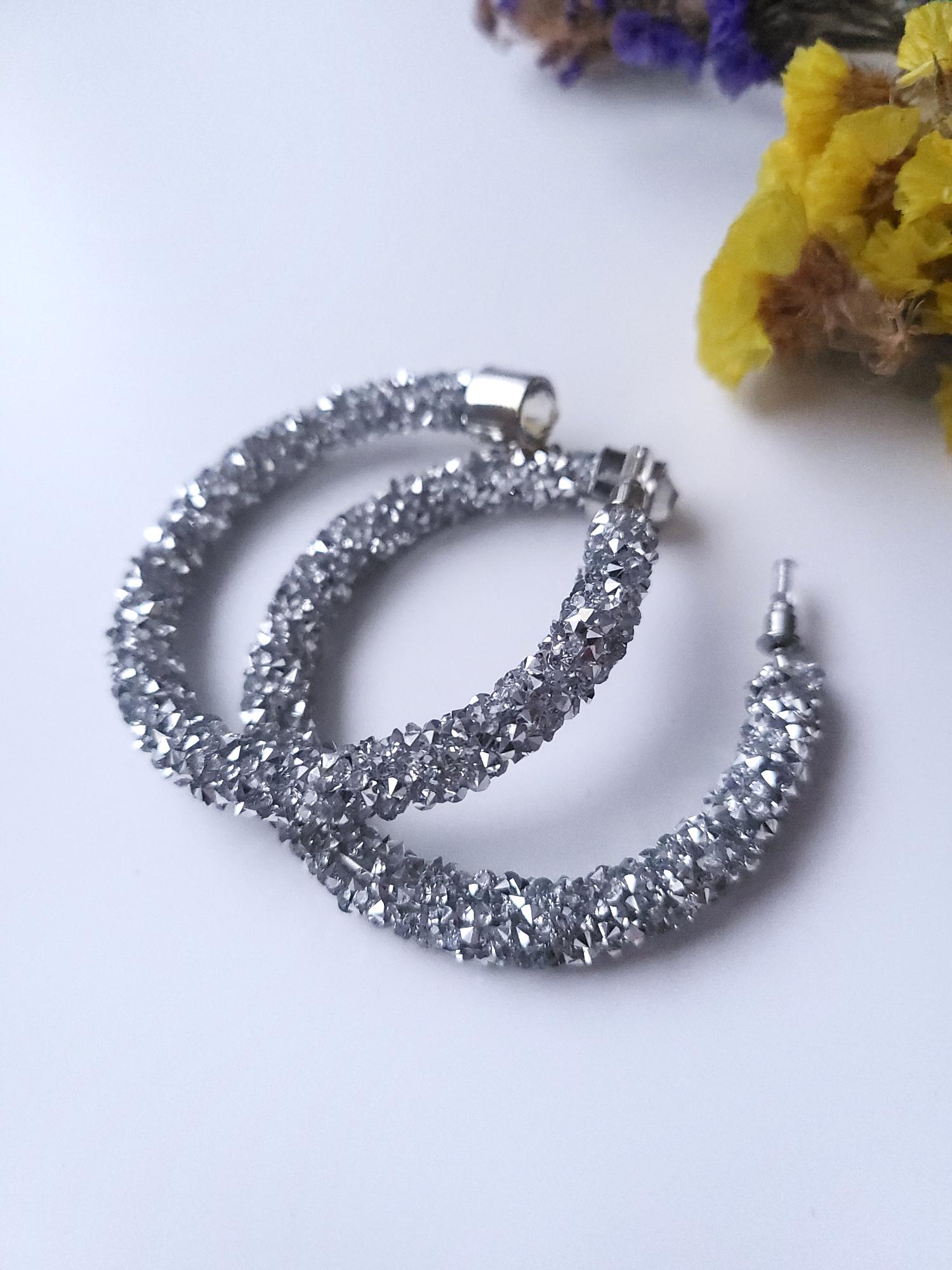 Сережки кільця з камінцями 10756 Сріблястий (6633e605)