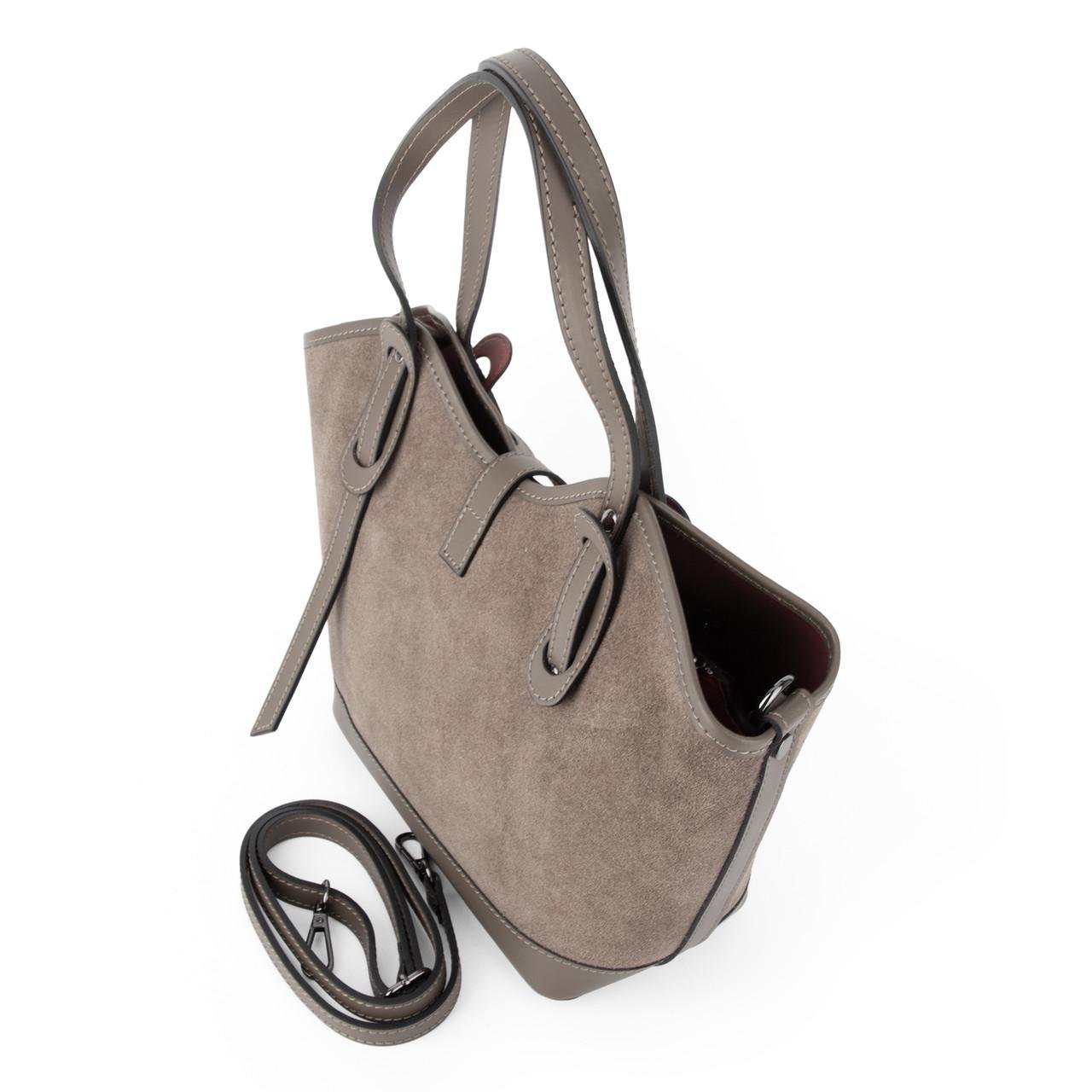 Сумка жіноча замшева Virginia Conti 04054 з червоною підкладкою Темний тауп (2765517191) - фото 5 Сумка жіноча замшева Virginia Conti 04054 з червоною підкладкою Темний тауп (2765517191) - фото 5