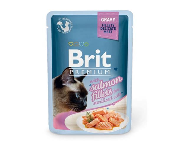 Корм влажный Brit Premium Cat Pouches кусочки из филе лосося в соусе для стерилизованных кошек 85 г