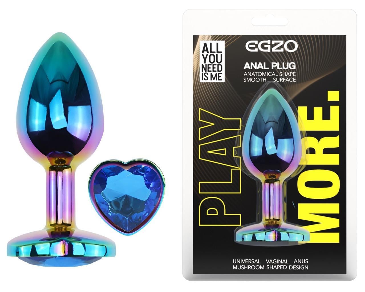 Анальная пробка с кристаллом EGZO Multicolor Heart Plug Blue M (2897668947)
