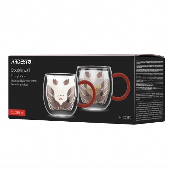 Набор чашек Ardesto Animals с двойными стенками боросиликатное стекло 2х280 мл (AR2628BC) - фото 3 Набор чашек Ardesto Animals с двойными стенками боросиликатное стекло 2х280 мл (AR2628BC) - фото 3