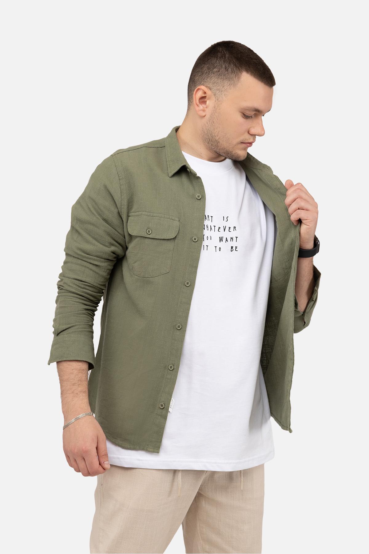 Сорочка чоловіча ЦБ-00249851 з довгим рукавом р. 44 Хакі (SKT000992003)