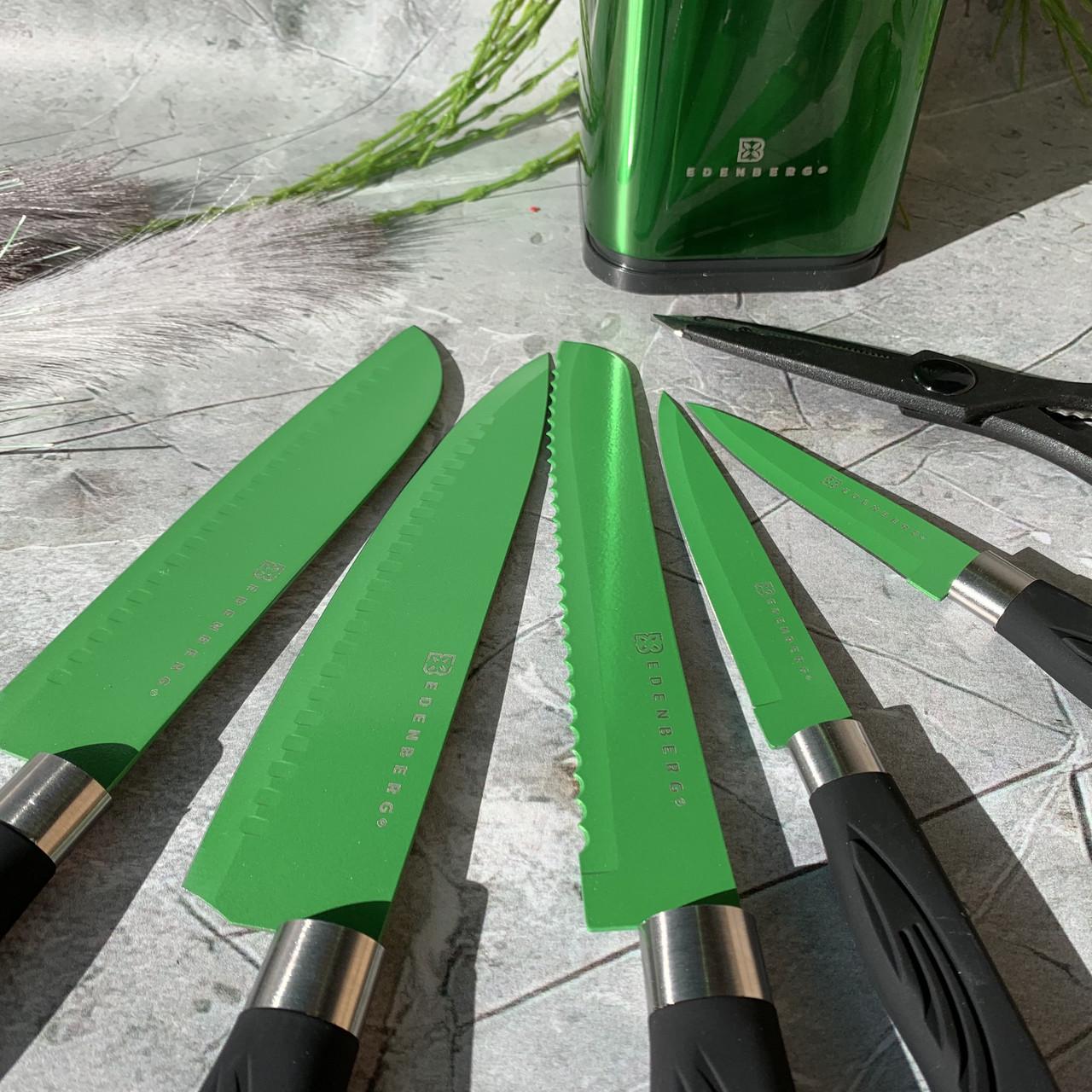 Набор кухонных ножей с подставкой Edenberg EB-11027 7 предметов антибактериальное покрытие Зеленый (2530555682) - фото 4 Набор кухонных ножей с подставкой Edenberg EB-11027 7 предметов антибактериальное покрытие Зеленый (2530555682) - фото 4
